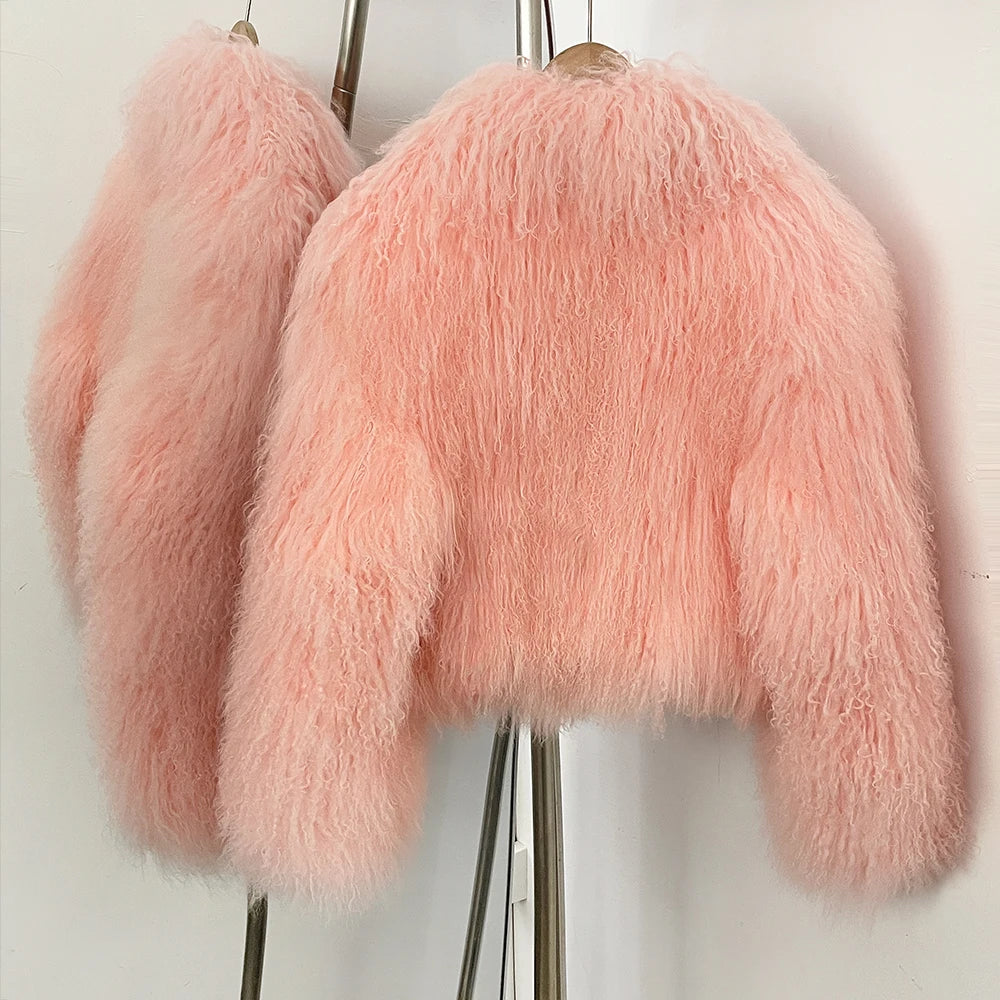OFTBUY Elegant Fluffy Solid Thicken Warm Long Sleeves Coats Mongolian Fur Coats Fur lapel Jacket Women Winter Chic Oversize Lady