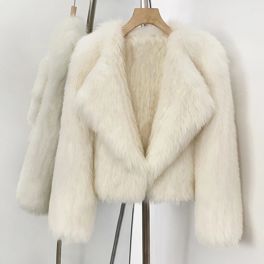 OFTBUY Luxury Short Natural Fox Fur Jacket Female New Autumn Winter Warm Top Clothes Women Weaving Thick Fluffy Real Fur Coat
