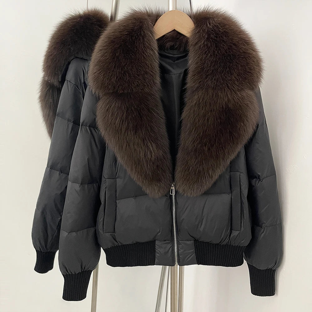 OFTBUY Zipper Luxury Warm Winter New Women's Puffer Jacket with Real Fox Fur Collar Fashion Outerwear Duck Down Coat Female