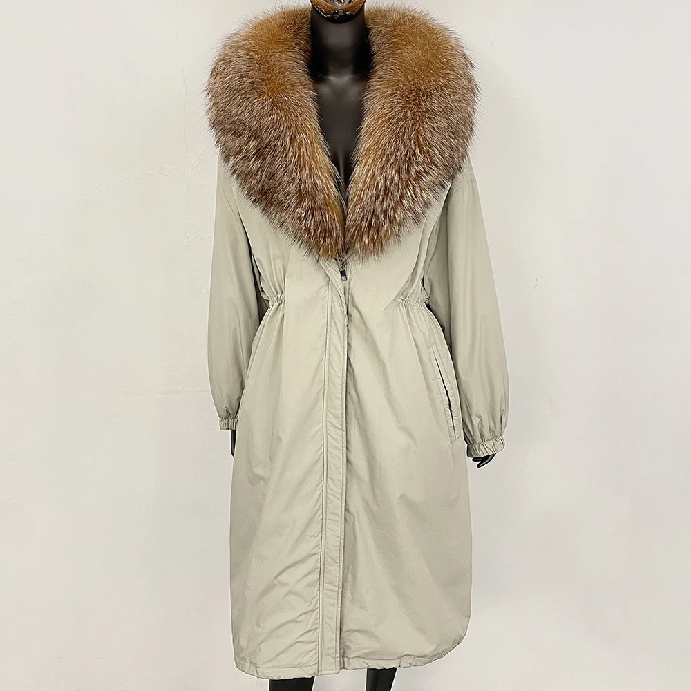OFTBUY New Zipper Autumn Winter Clothes Women Natural Fox Fur Collar Goose Down Coat Long Warm Thickened Real Fur Puffer Jacket