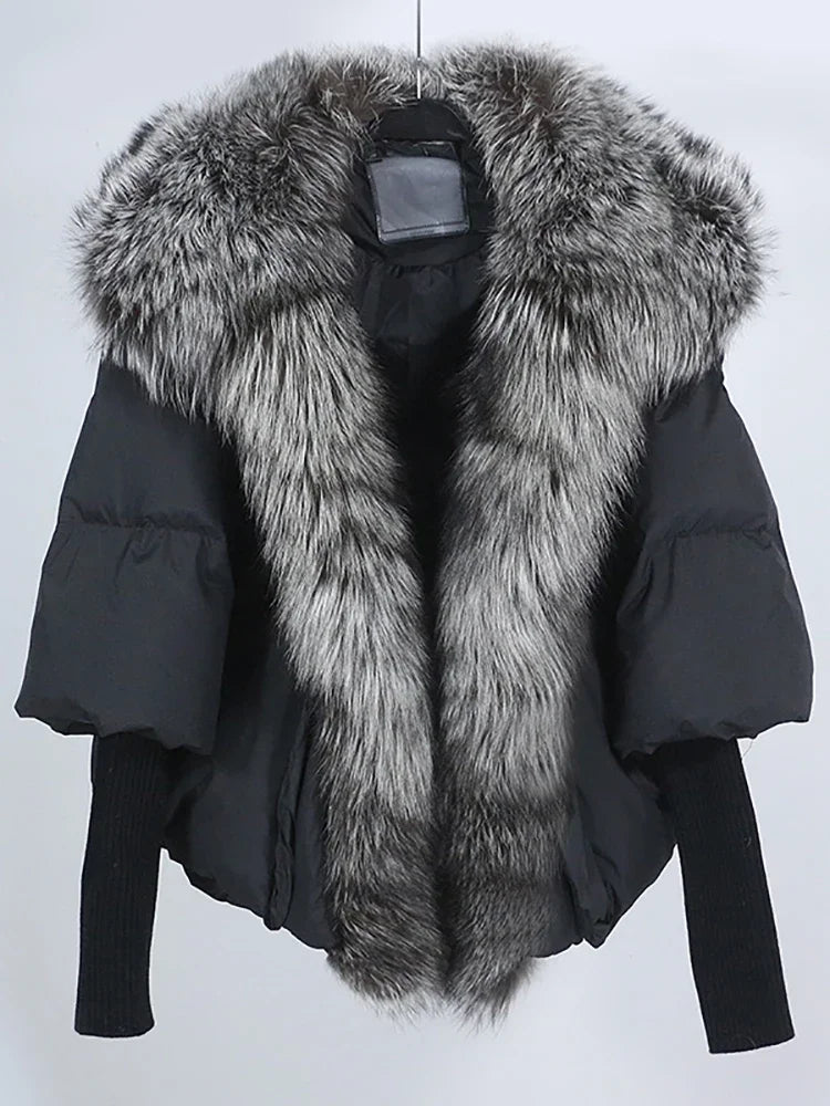 OFTUBY White Duck Down Jacket Winter Women Warm Loose Coat Natural Real Fox Fur Collar Thick Luxury Outerwear New Fashion