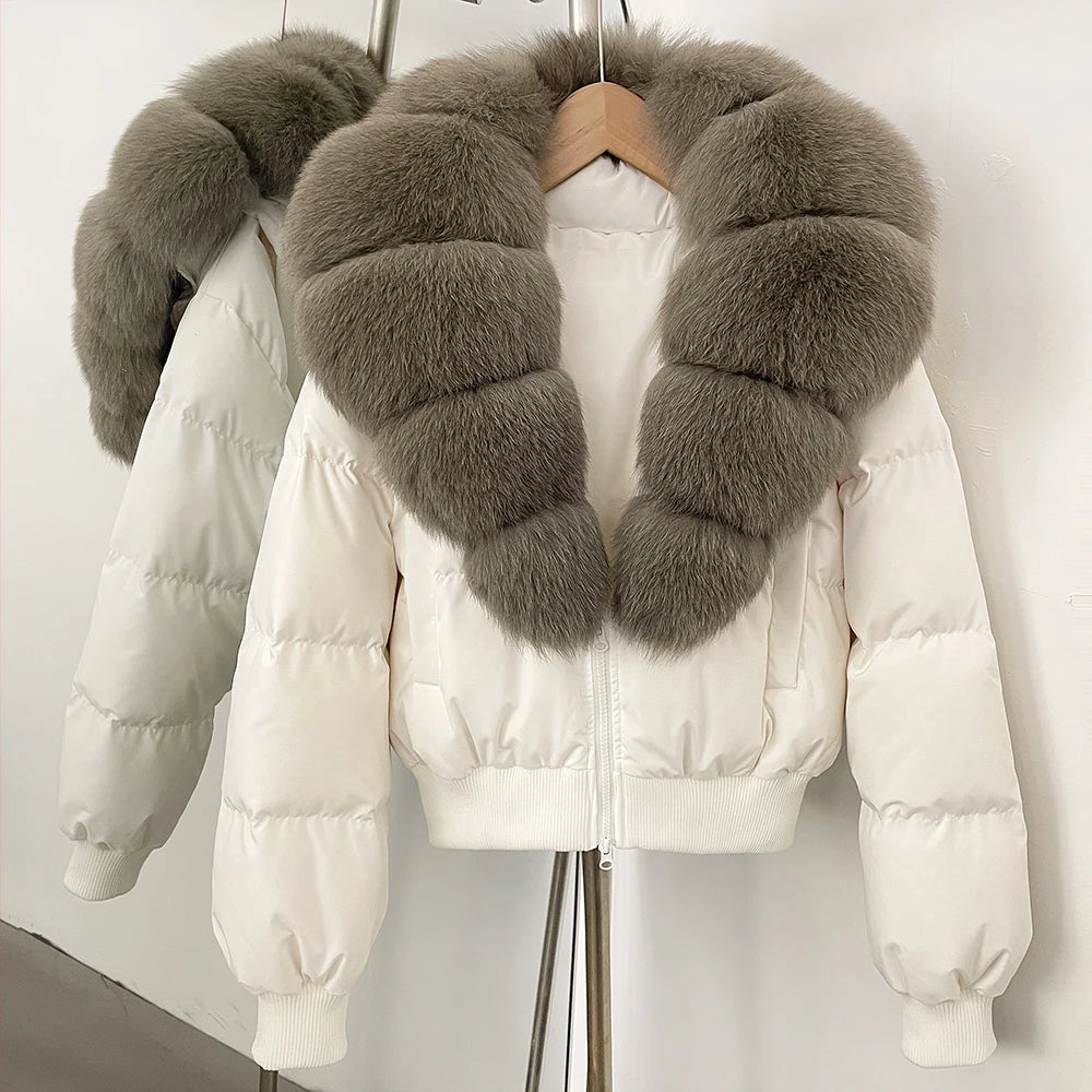 OFTBUY Knit Cuff Short Real Fox Fur Collar Duck Down Coat Female New Autumn Winter Clothes Women Genuine Fur Puffer Jacket