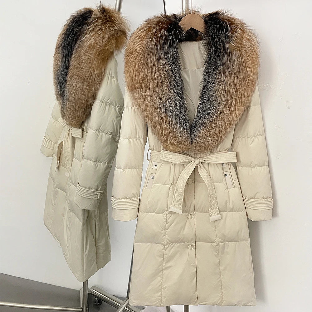 OFTBUY Thickened Warm Duck Down Coat Female Luxury Long Belt New Winter Natural Fox Fur Clothes Women Silm Puffer Jacket Outwear