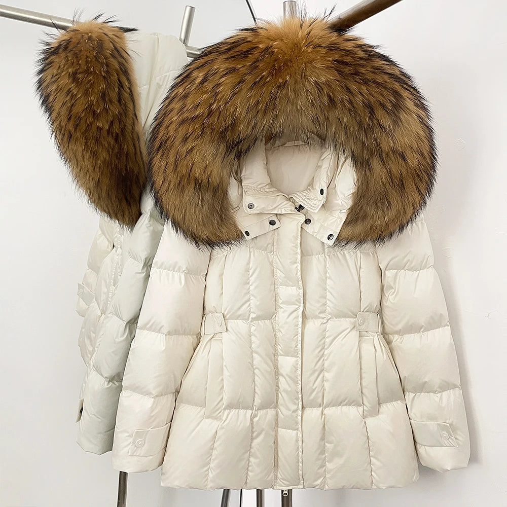 OFTBUY New Winter Hooded Slim Top Clothes Women Fashion Thick Warm Real Fox Fur Duck Down Coat Femlae Natural Fur Puffer Jacket