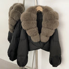 OFTBUY New Winter Real Fox Fur Short Puffer Jackets Women Natural Thick Warm 90% White Duck Down Cropped Loose Waterproof Coat