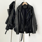 OFTBUY Wholesale Faux Leather Jacket Women Fashion Black Fake Leather Locomotive Coat Female New Spring Autumn Clothes Lady Overcoat
