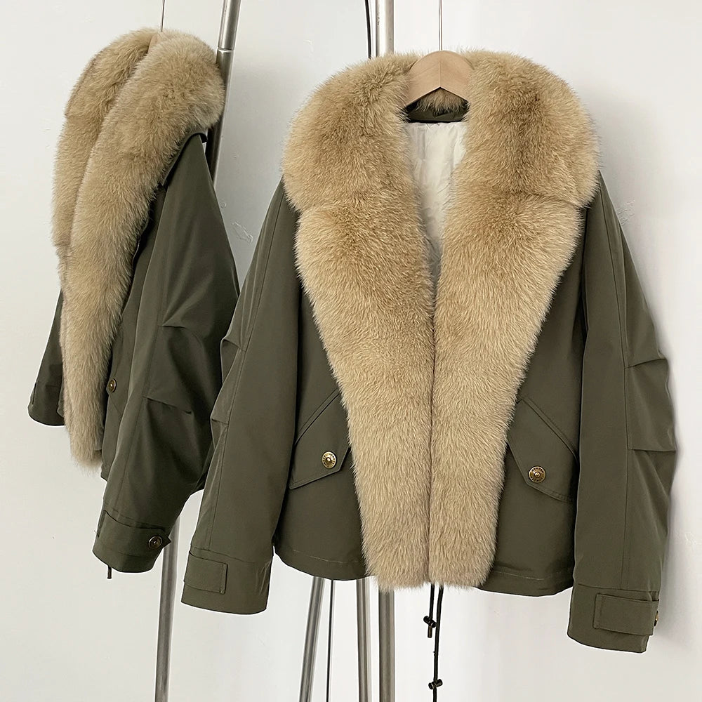 OFTBUY Down Jacket Women Real Fox Fur Collar Autumn Winter White Duck Down Coat Warm Puffer Jacket Female Waterproof  Feathers
