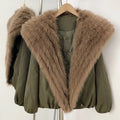 OFTBUY Luxury Oversized Real Fox Fur Collar Duck Down Cropped Jacket - 90% Duck Down Fill Winter Puffer Coat