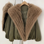 OFTBUY Luxury Oversized Real Fox Fur Collar Duck Down Cropped Jacket - 90% Duck Down Fill Winter Puffer Coat