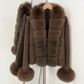 OFTBUY Women's Wool Coat with Real Fox Fur Trim Luxury Jacket with Fur Cuffs New Autumn Warm Winter Woolen Clothes Outerwear