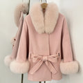 OFTBUY New Autumn Winter Top Clothes Women Fashion Warm Belt Real Fox Fur Double-Faced Wool Capr Jacket Female Loose Woolen Coat