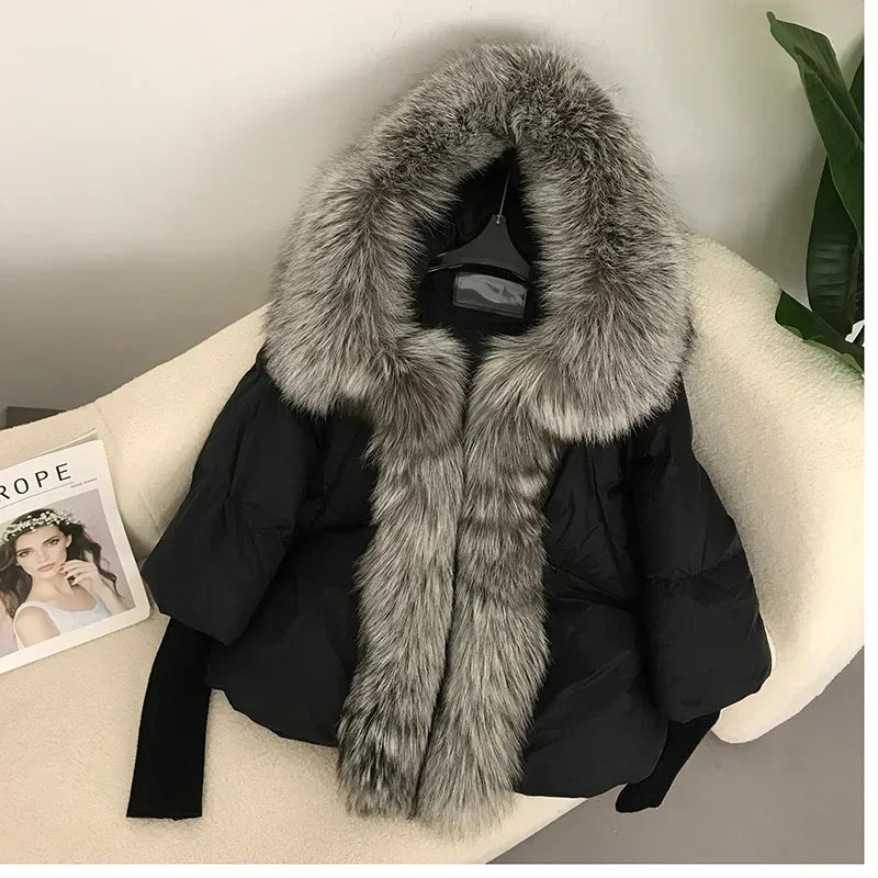 OFTBUY Hooded Natural Thick Winter Jacket Women Outerwear Real Fox Fur Coat Woman Warm Loose Oversize Duck Down Coat Streetwear