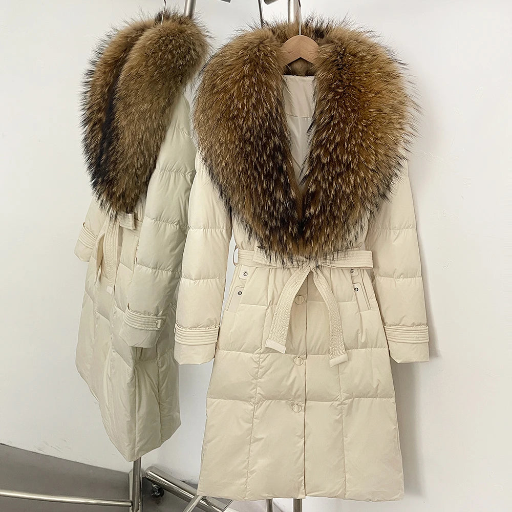 OFTBUY Thickened Warm Duck Down Coat Female Luxury Long Belt New Winter Natural Fox Fur Clothes Women Silm Puffer Jacket Outwear