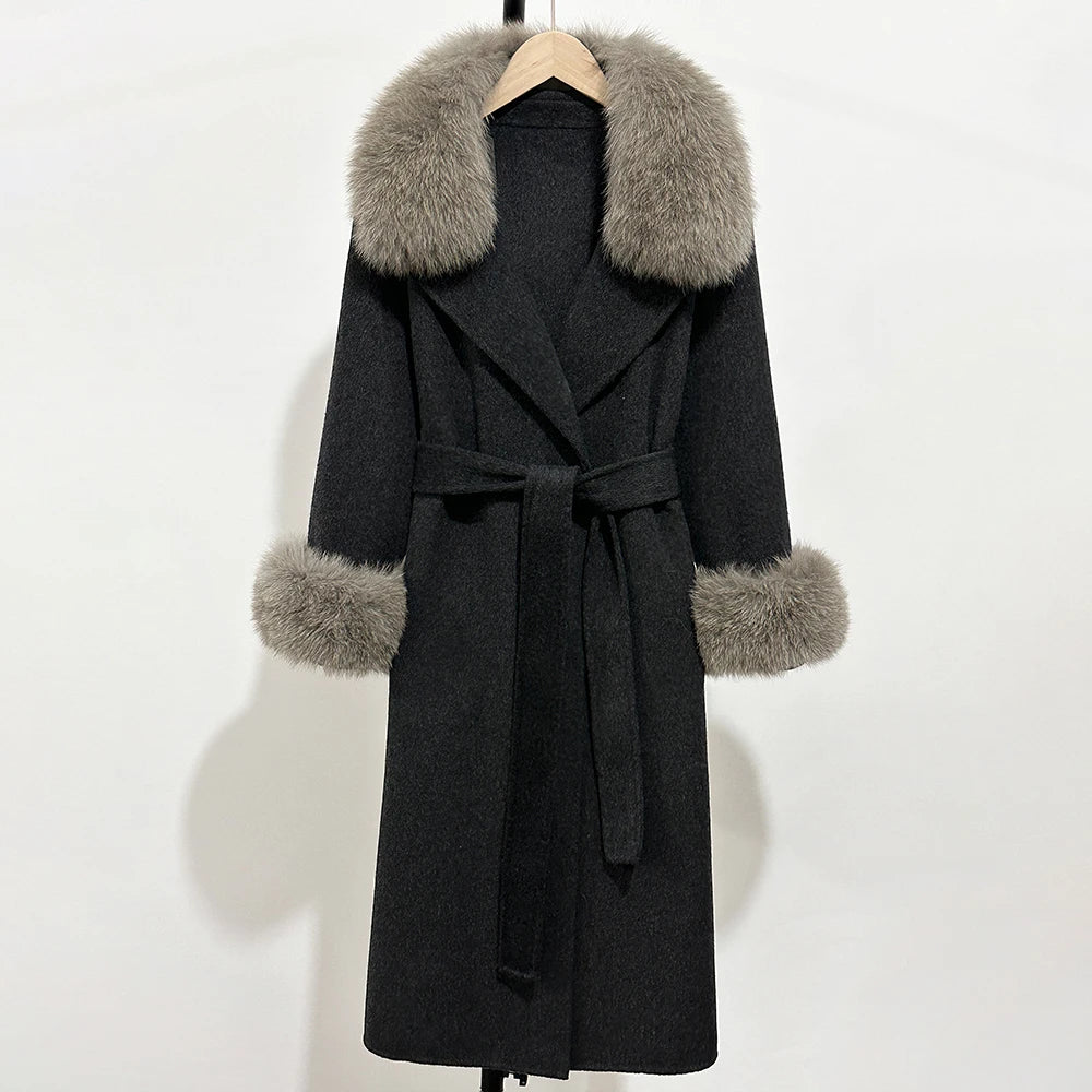 OFTBUY Fashion Warm Top Clothing Women Real Fur Wool Coat Female New Autumn Winter Wool Jacket with Natural Fur Collar and Cuffs