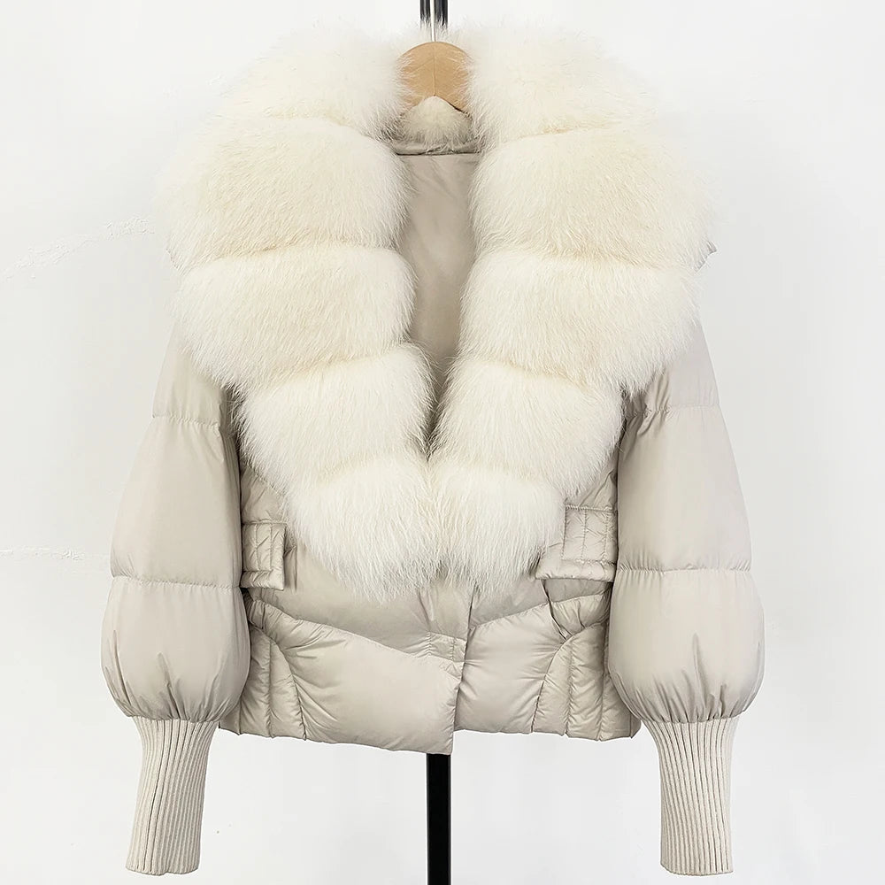 OFTBUY Big Natural Fox Fur Coat Women New Winter 90% White Duck Down Jacket Female Short Puffer Feather Coats Parkas
