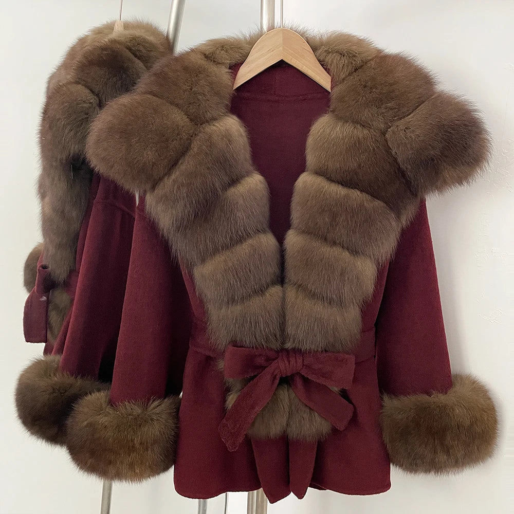 OFTBUY Luxury Real Fox Fur 100% Wool Coat Female New Autumn Winter Warm Woolen Clothes Women Long Sleeves Cashmere Woolen Jacket