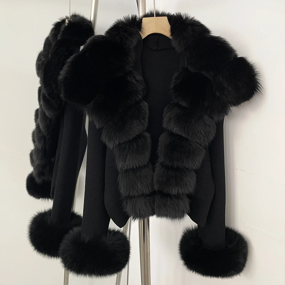 OFTBUY New Autumn Winter Knit Clothing Female Women's Short Cardigan with Big Real Fox Fur Collar Natural Fur Warm Sweater Lady