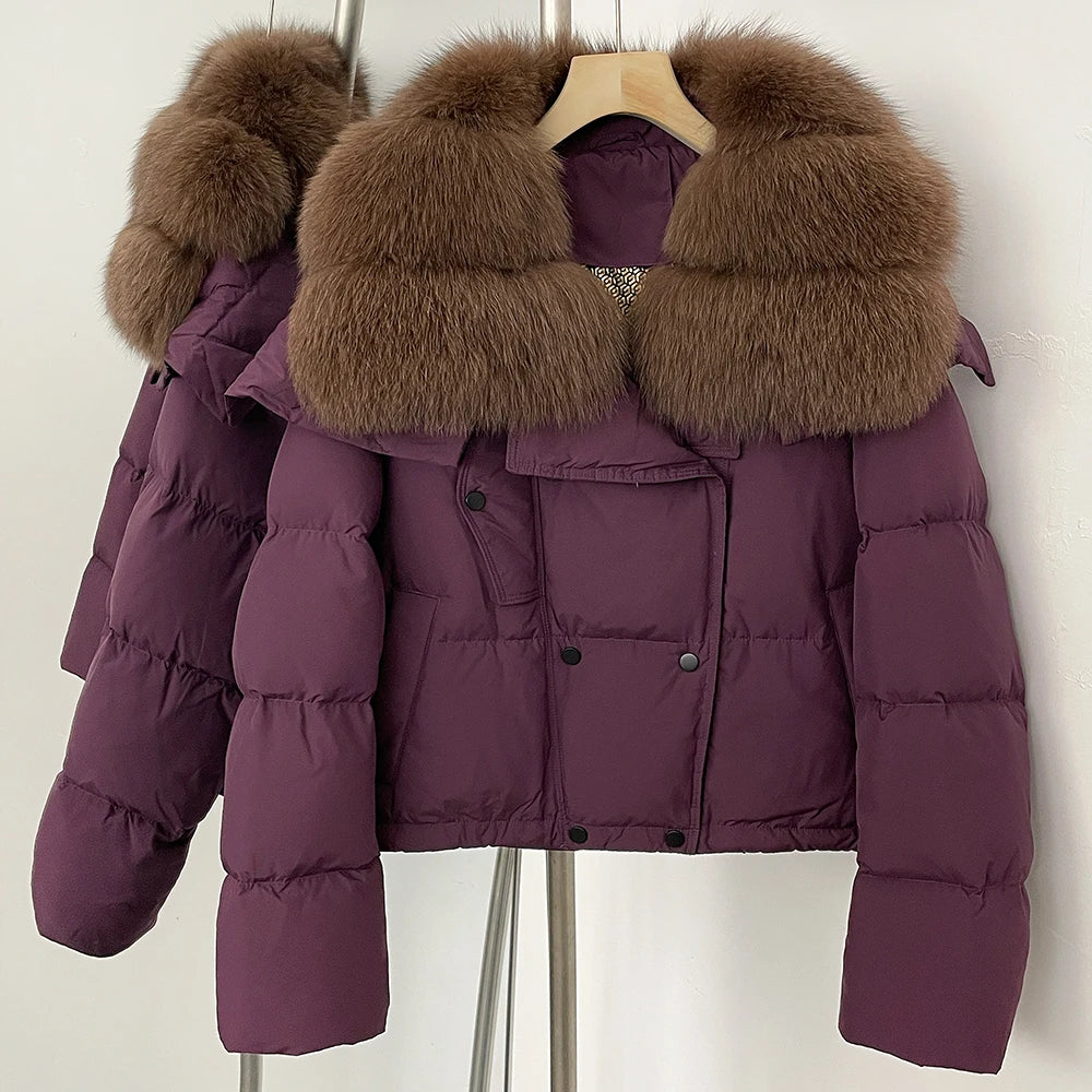 OFTBUY New Short Winter Clothing Women Thickened Warm Fluffy Raccoon Fur Puffer Jacket Female Real Fox Fur Collar Down Coat