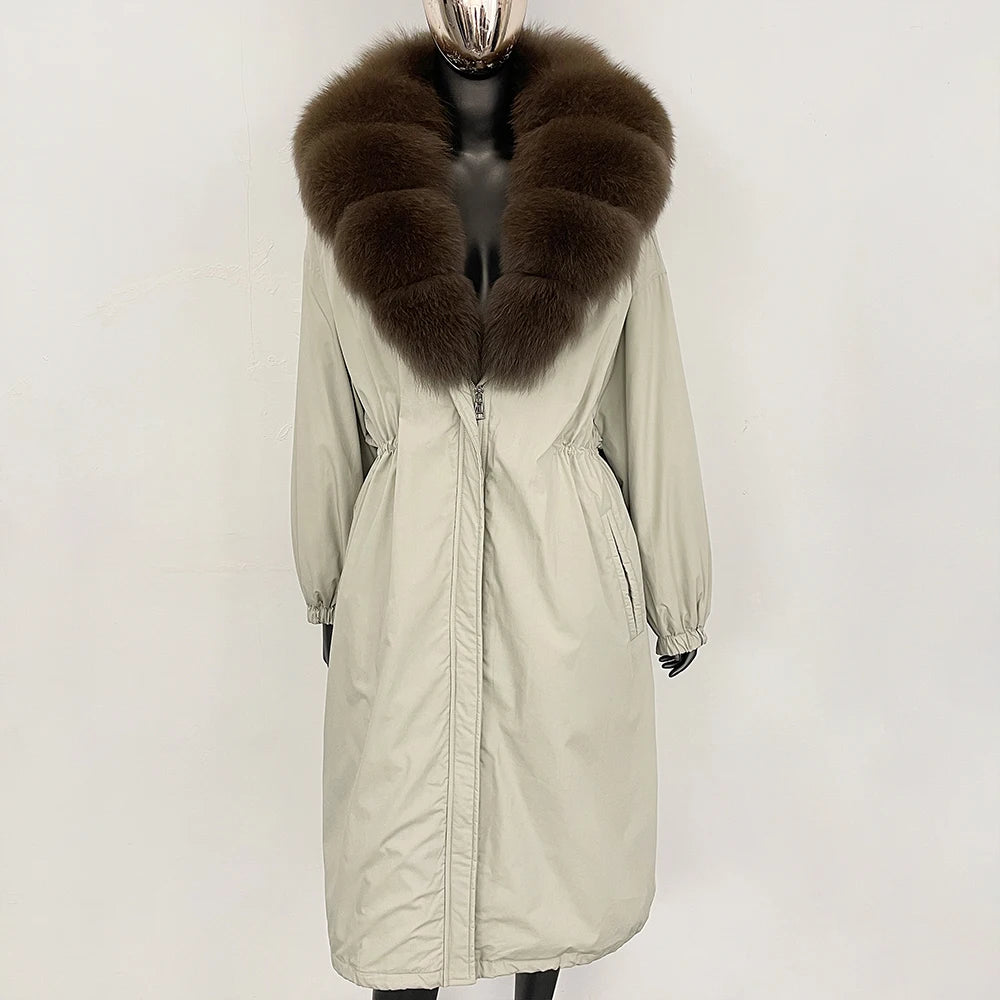 OFTBUY New Zipper Autumn Winter Clothes Women Natural Fox Fur Collar Goose Down Coat Long Warm Thickened Real Fur Puffer Jacket