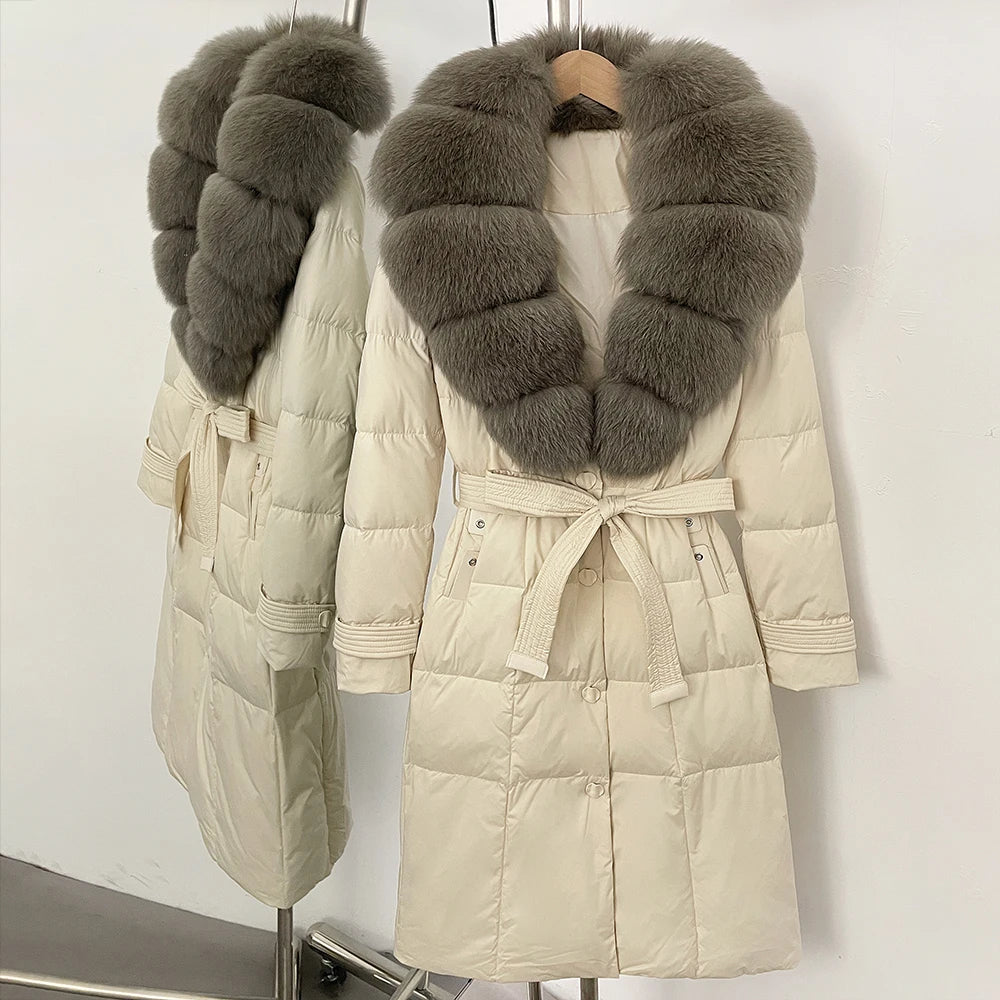 OFTBUY Thickened Warm Duck Down Coat Female Luxury Long Belt New Winter Natural Fox Fur Clothes Women Silm Puffer Jacket Outwear
