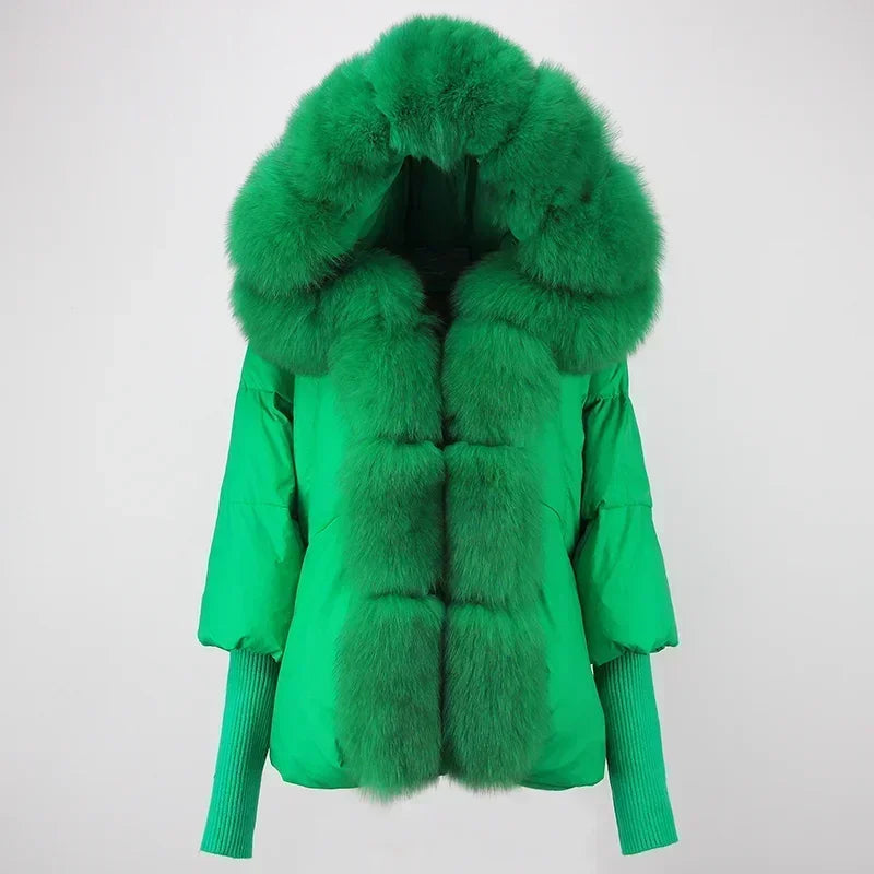 OFTBUY Hooded Natural Thick Winter Jacket Women Outerwear Real Fox Fur Coat Woman Warm Loose Oversize Duck Down Coat Streetwear