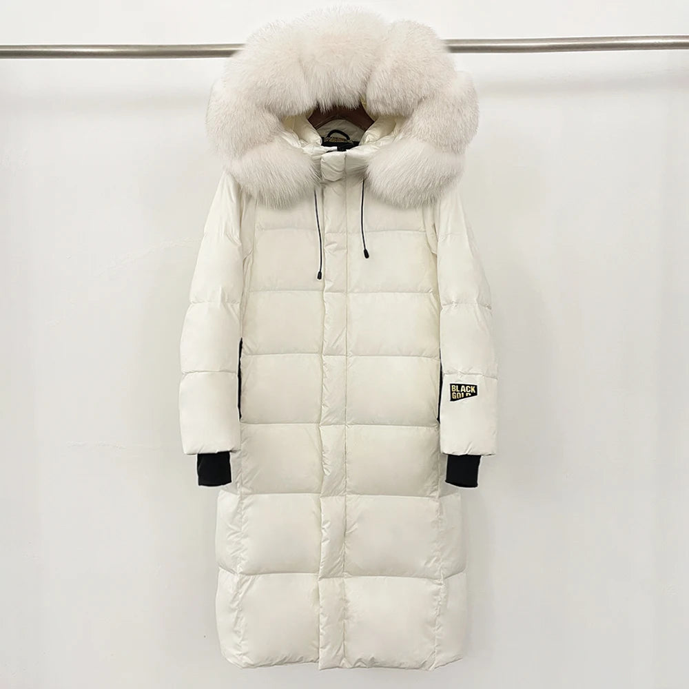 OFTBUY Natural Fox Fur Coat New Winter Clothes Women Fashion Long Hooded White Duck Down Overcoat Real Fur Puffer Jacket Female