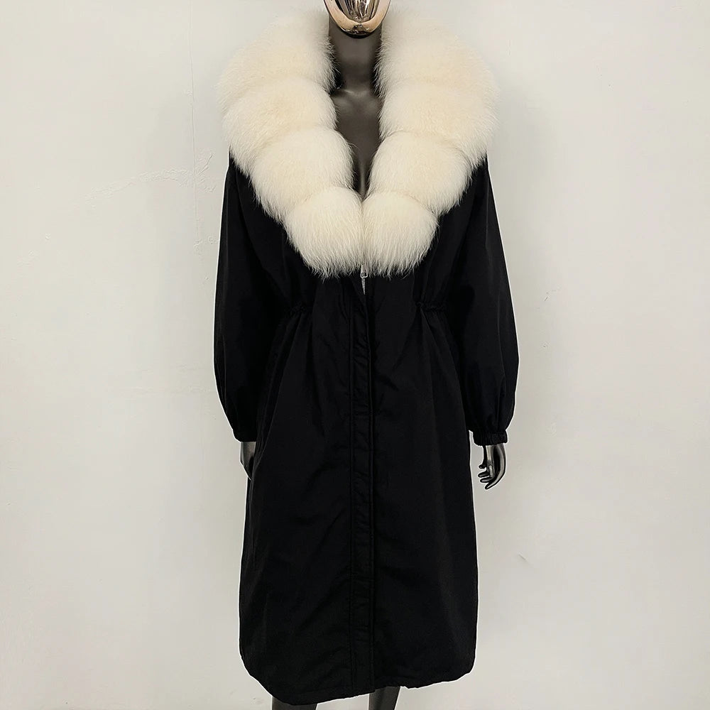 OFTBUY New Zipper Autumn Winter Clothes Women Natural Fox Fur Collar Goose Down Coat Long Warm Thickened Real Fur Puffer Jacket
