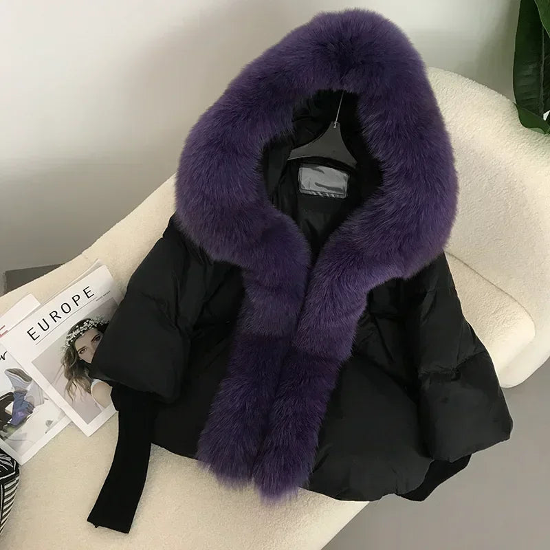OFTBUY Hooded Natural Thick Winter Jacket Women Outerwear Real Fox Fur Coat Woman Warm Loose Oversize Duck Down Coat Streetwear