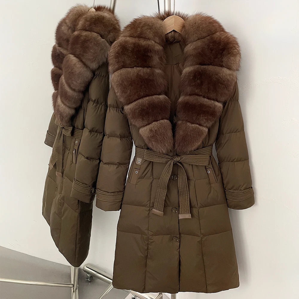 OFTBUY Thickened Warm Duck Down Coat Female Luxury Long Belt New Winter Natural Fox Fur Clothes Women Silm Puffer Jacket Outwear