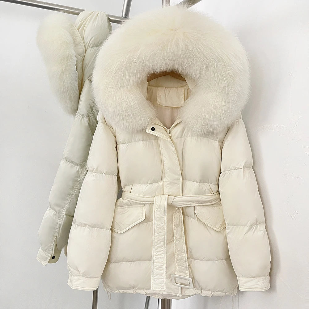 OFTBUY Hooded Real Fox Fur Down Coat Female New Autumn Winter Top Clothes Women Thickened Warm Natural Fur Fluffy Puffer Jacket