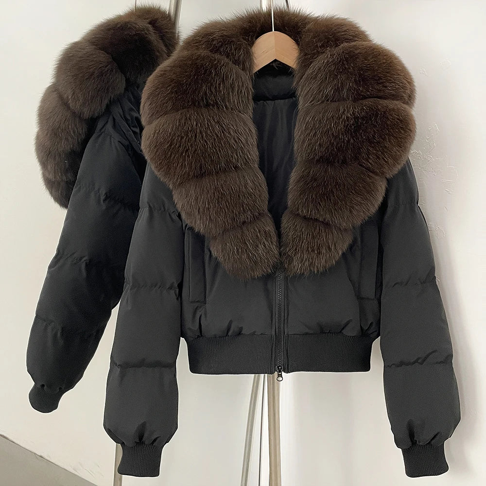 OFTBUY Knit Cuff Short Real Fox Fur Collar Duck Down Coat Female New Autumn Winter Clothes Women Genuine Fur Puffer Jacket