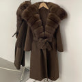 OFTBUY Long Belt Real Fur Wool Coat Female New Autumn Winter Warm Clothes Women Natural Fox Fur Collar Cashmere Woolen Jacket