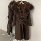 OFTBUY Long Belt Real Fur Wool Coat Female New Autumn Winter Warm Clothes Women Natural Fox Fur Collar Cashmere Woolen Jacket