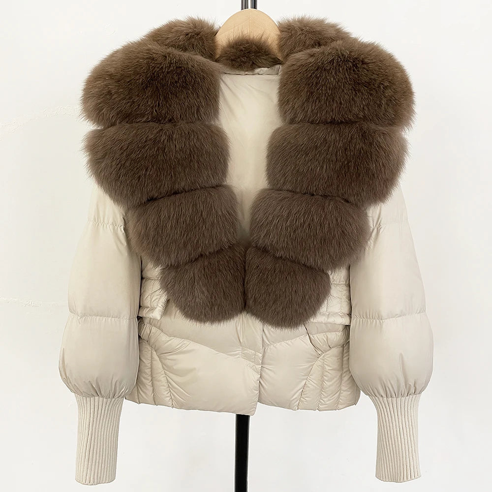 OFTBUY Big Natural Fox Fur Coat Women New Winter 90% White Duck Down Jacket Female Short Puffer Feather Coats Parkas