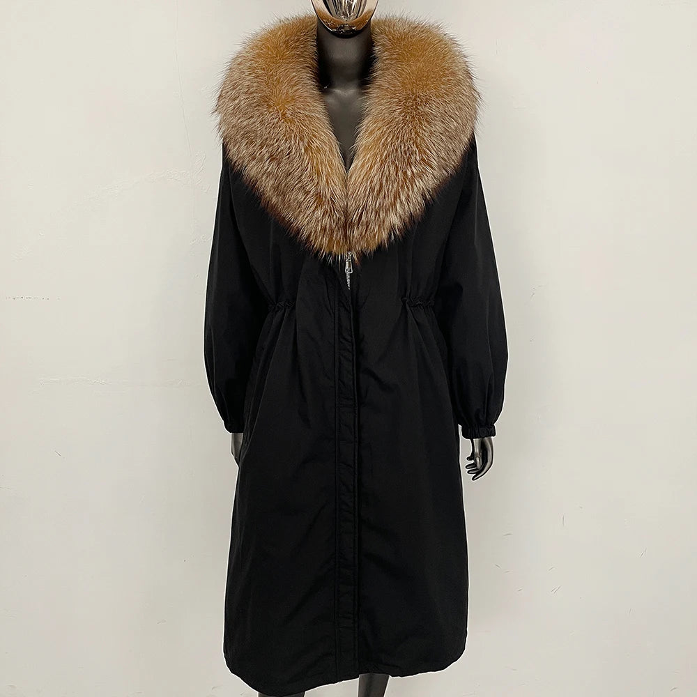 OFTBUY New Zipper Autumn Winter Clothes Women Natural Fox Fur Collar Goose Down Coat Long Warm Thickened Real Fur Puffer Jacket