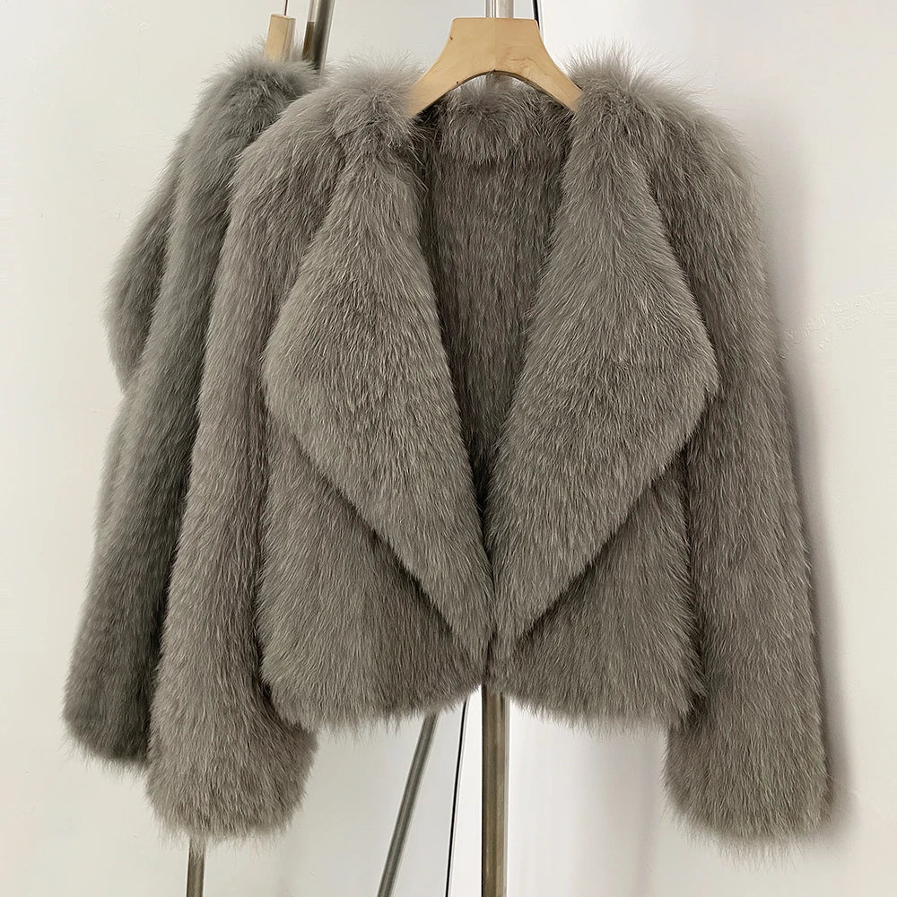 OFTBUY Luxury Short Natural Fox Fur Jacket Female New Autumn Winter Warm Top Clothes Women Weaving Thick Fluffy Real Fur Coat