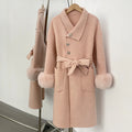 OFTBUY New Autumn Winter Top Clothes Women Fashion Warm Long Belt Wool Coat Female Natural Fox Fur Cashmere Woolen Jacket