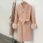 OFTBUY New Autumn Winter Top Clothes Women Fashion Warm Long Belt Wool Coat Female Natural Fox Fur Cashmere Woolen Jacket