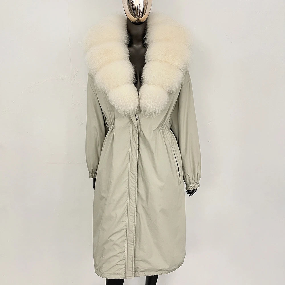 OFTBUY New Zipper Autumn Winter Clothes Women Natural Fox Fur Collar Goose Down Coat Long Warm Thickened Real Fur Puffer Jacket