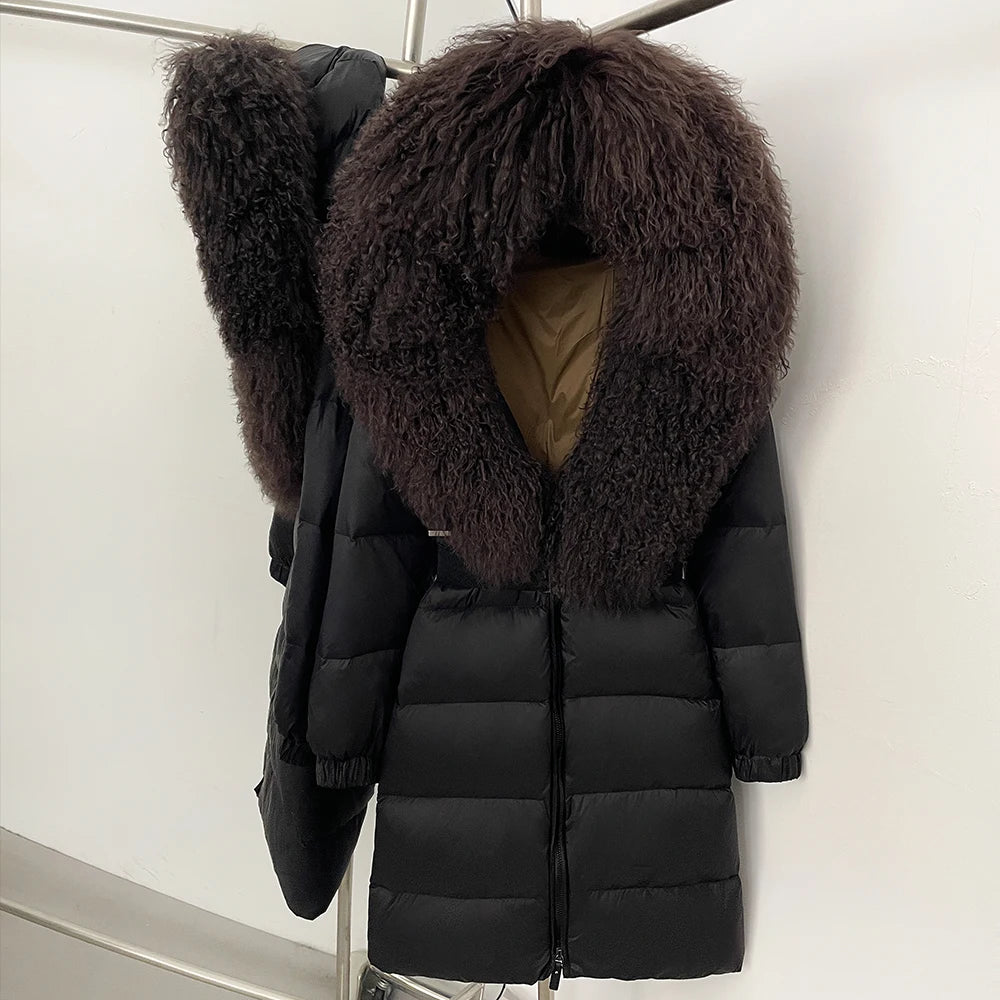 OFTBUY Warm Long Puffer Jacket Female New Winter Clothes Women Fashion Luxury Duck Down Coat with Real Mongolia Sheep Fur Collar
