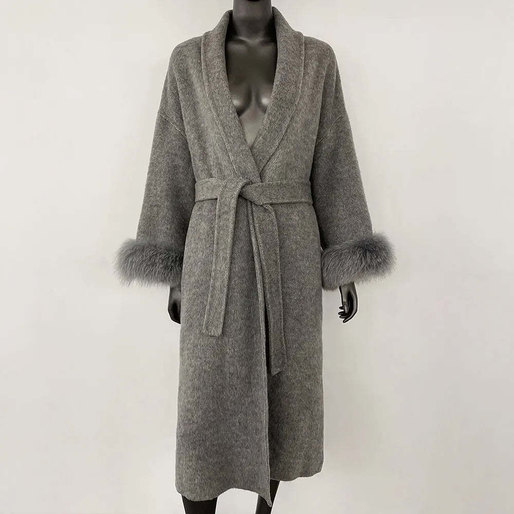 OFTBUY High End Double-sided Wool Strapping Real Wool Fur Coat Women's Removable Cuffs Fox Fur Temperament Cashmere Short Jacket