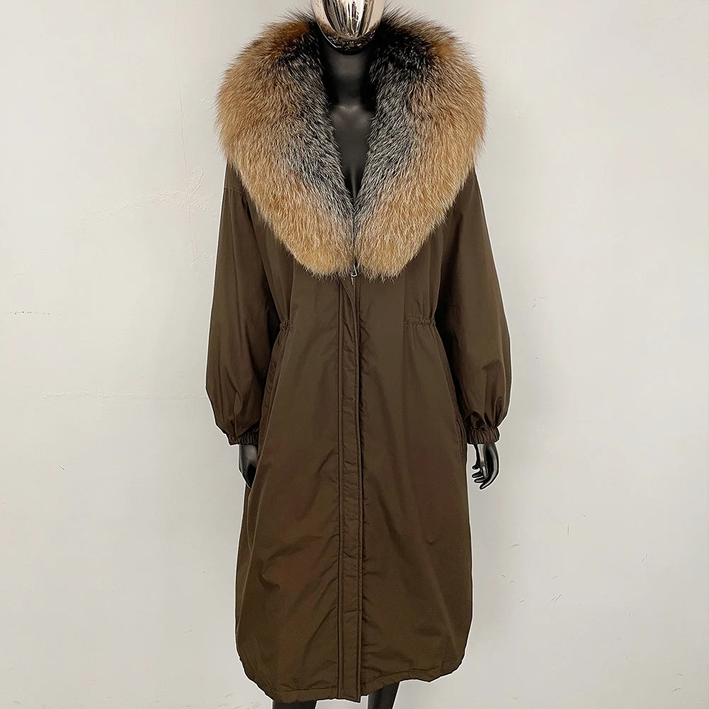 OFTBUY New Zipper Autumn Winter Clothes Women Natural Fox Fur Collar Goose Down Coat Long Warm Thickened Real Fur Puffer Jacket
