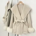 OFTBUY Pockets Elegant Warm Winter Fashion Outerwear Female New Women's Double-Faced Wool Coat Lapel Collar Belt Real Fox Fur