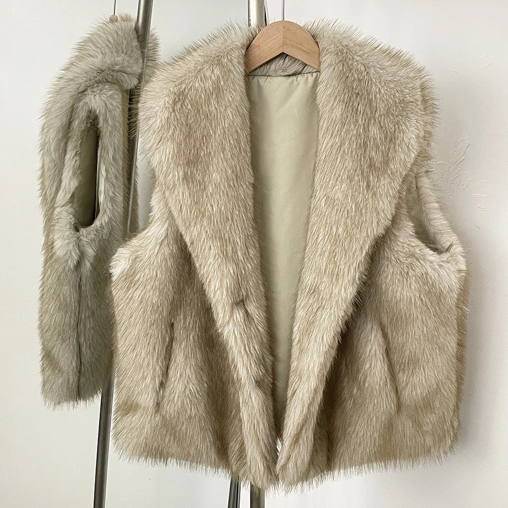 OFTBUY New Autumn Winter Clothes Women Thick Warm Artificial Fur Vest Coat Lapel Faux Fur Sleeveless Waistcoat Fake Fur Jakcet Female