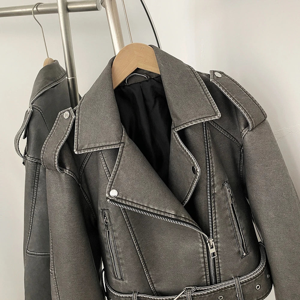 OFTBUY Fashion Faux Leather Jacket Female New Spring Autumn Long Sleeves Fake Leather Clothes Women Short Pu Leather Coat