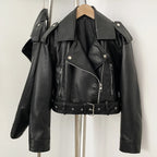 OFTBUY Fashion Faux Leather Jacket Female New Spring Autumn Long Sleeves Fake Leather Clothes Women Short Pu Leather Coat