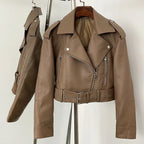 OFTBUY Fashion Faux Leather Jacket Female New Spring Autumn Long Sleeves Fake Leather Clothes Women Short Pu Leather Coat