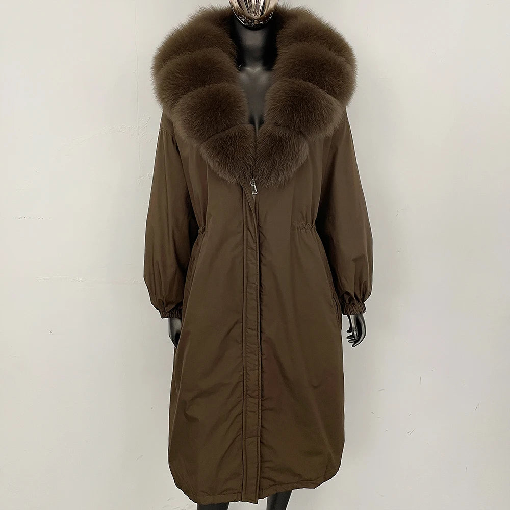 OFTBUY New Zipper Autumn Winter Clothes Women Natural Fox Fur Collar Goose Down Coat Long Warm Thickened Real Fur Puffer Jacket