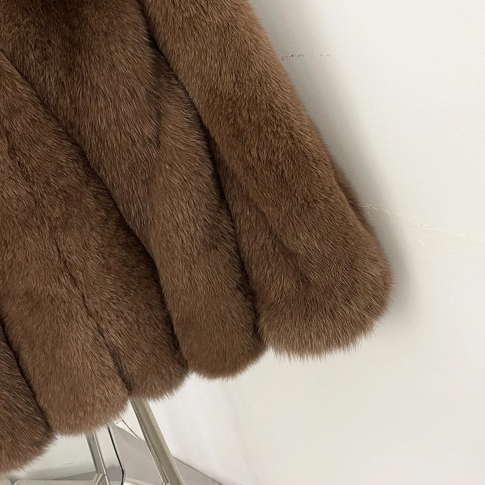 OFTBUY New Women's Real Fox Fur Coat V-Neck Textured Design Warm Winter Elegant Luxury Fashion Outerwear Natural Fur Jacket Lady