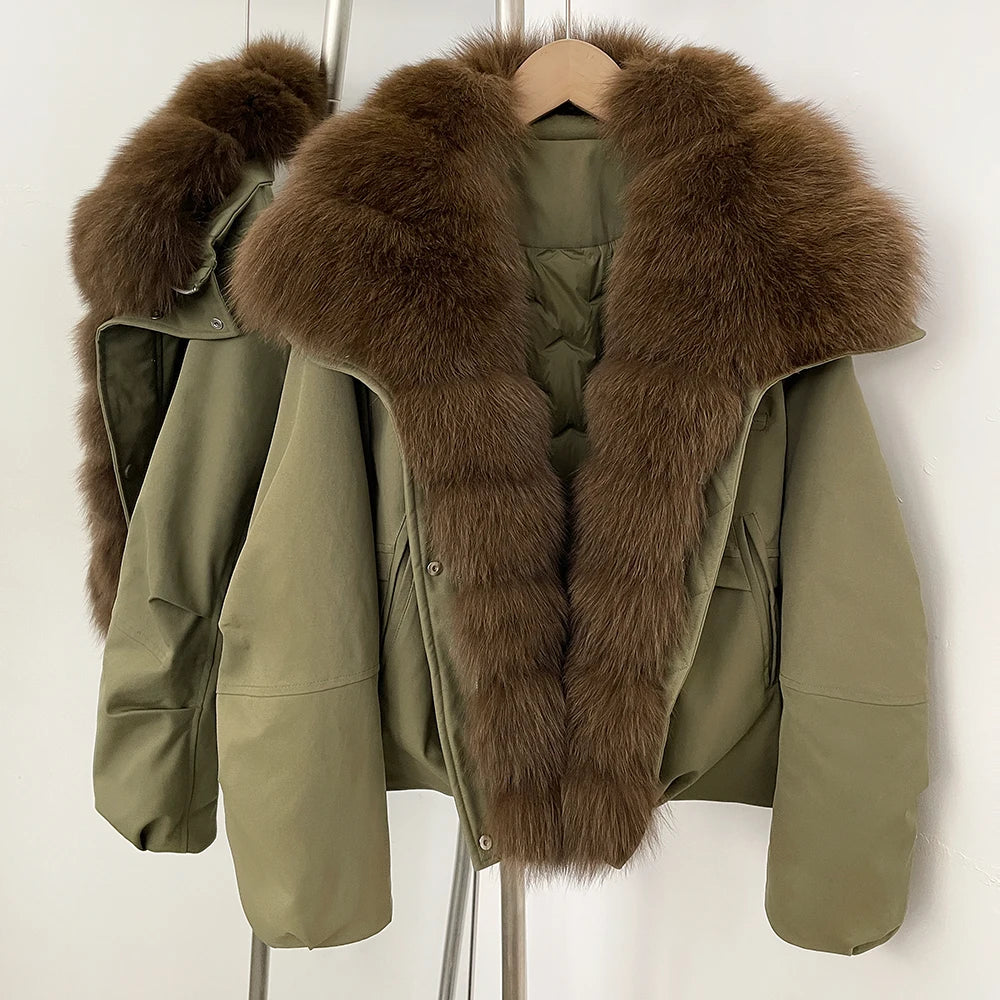OFTBUY Women's Dcuk Down Coat with Big Real Fox Fur Collar New Winter Warm Thickened Clothing Female Natural Fur Puffer Jacket
